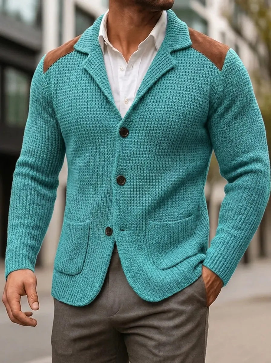 Silvoro | Stricktextur Blaser für Herren mit V-Ausschnitt und langen Ärmeln