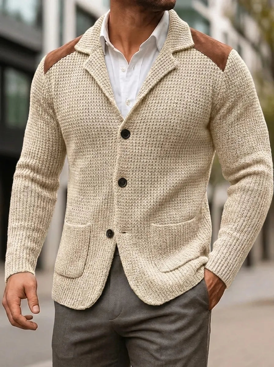 Silvoro | Stricktextur Blaser für Herren mit V-Ausschnitt und langen Ärmeln
