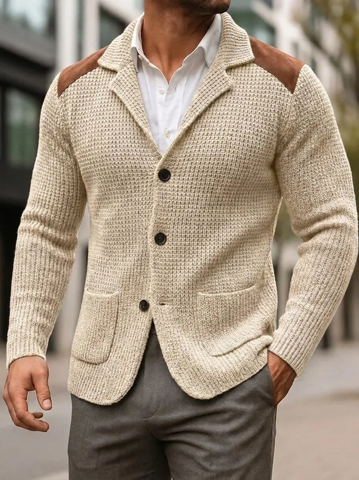 Silvoro | Stricktextur Blaser für Herren mit V-Ausschnitt und langen Ärmeln
