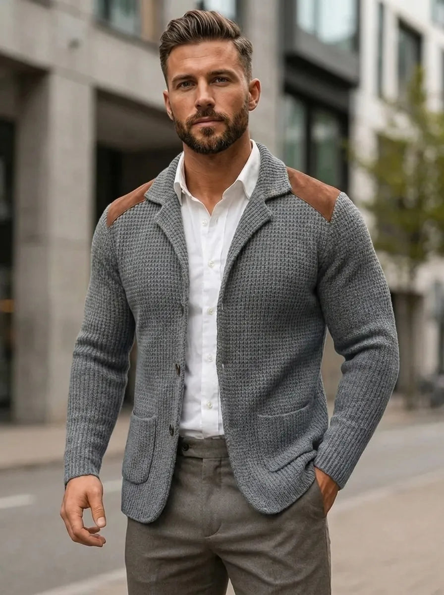 Silvoro | Stricktextur Blaser für Herren mit V-Ausschnitt und langen Ärmeln