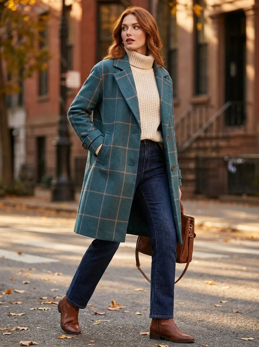 Aliah | Eleganter Mantel für Damen mit langen Ärmeln und Karomuster