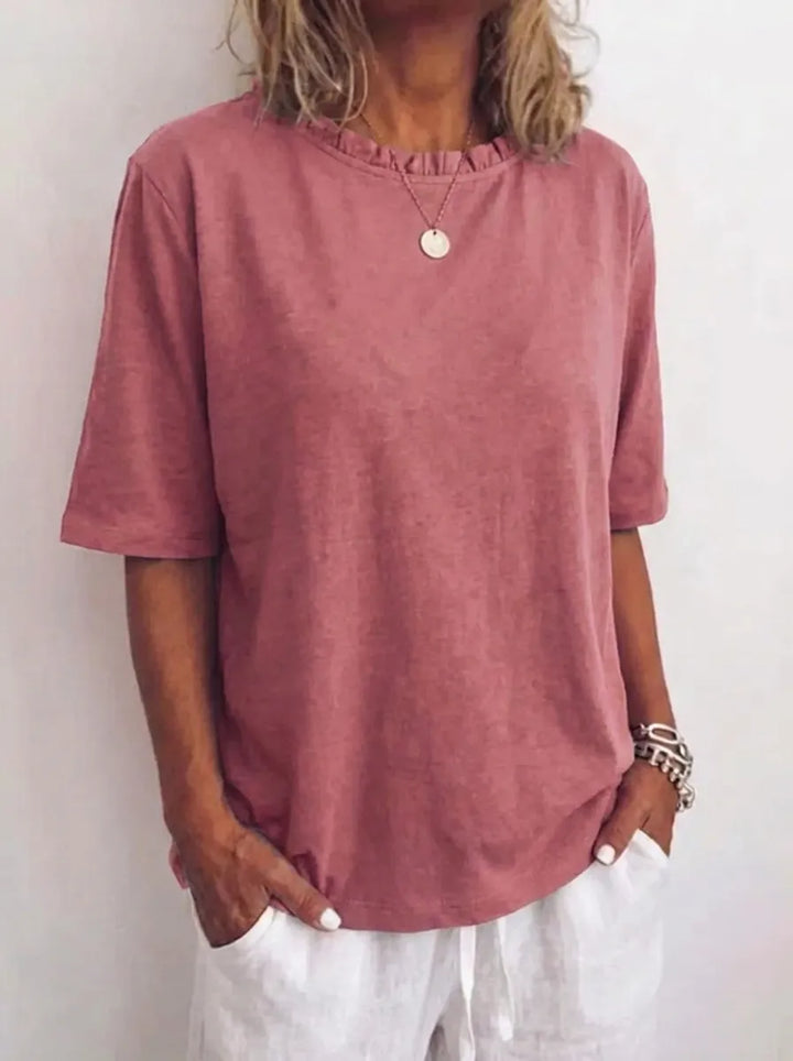 Anna | Bequeme Lockere Bluse für Damen mit Rundhalsausschnitt und kurzen Ärmeln