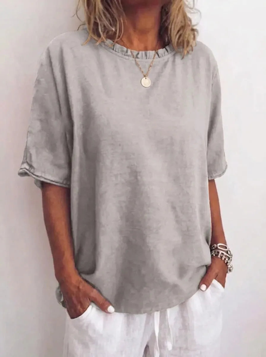 Anna | Bequeme Lockere Bluse für Damen mit Rundhalsausschnitt und kurzen Ärmeln