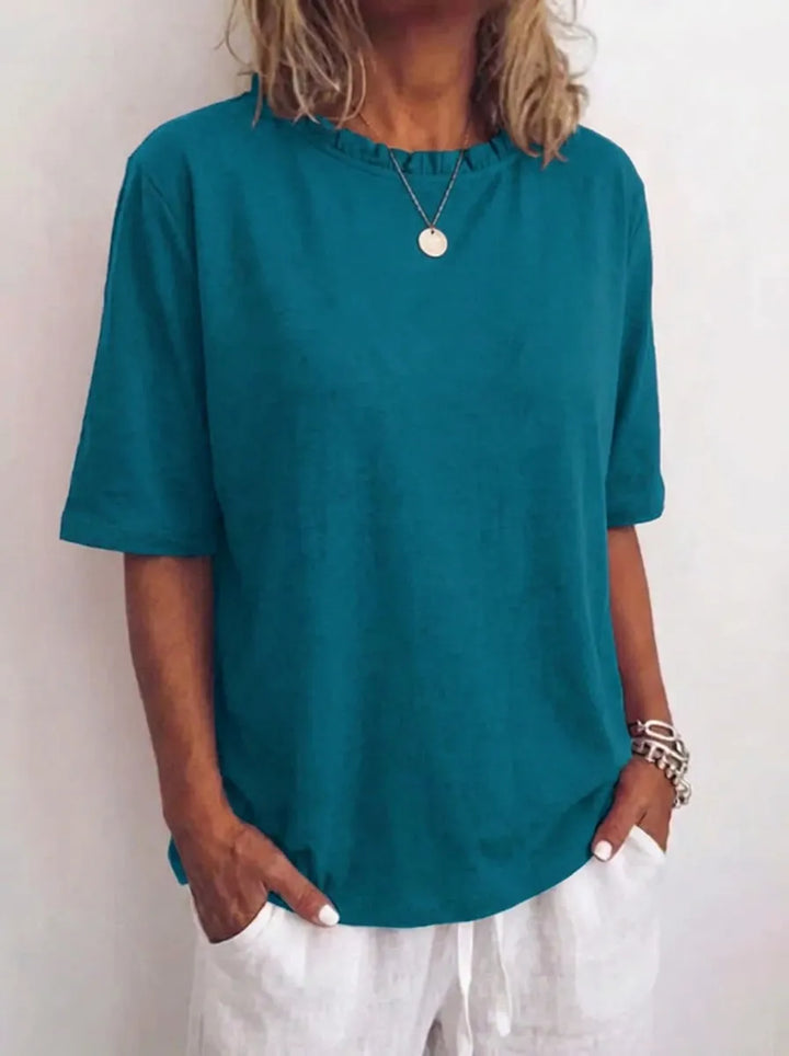 Anna | Bequeme Lockere Bluse für Damen mit Rundhalsausschnitt und kurzen Ärmeln