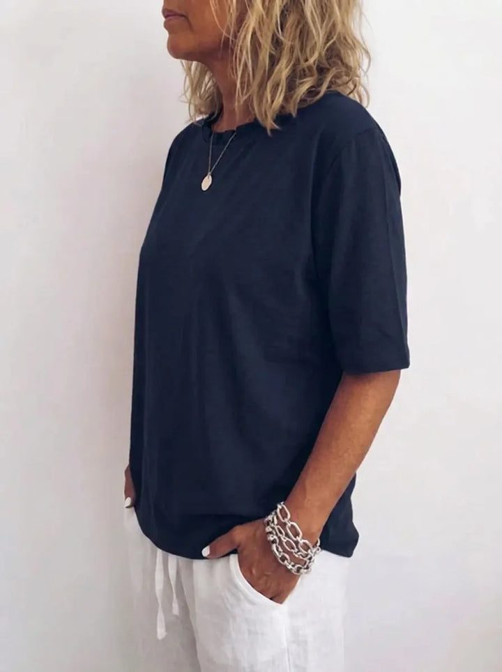 Anna | Bequeme Lockere Bluse für Damen mit Rundhalsausschnitt und kurzen Ärmeln