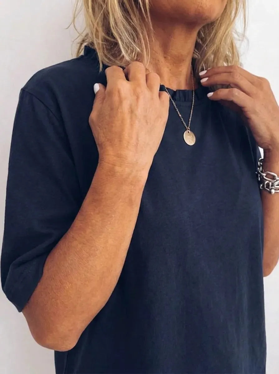 Anna | Bequeme Lockere Bluse für Damen mit Rundhalsausschnitt und kurzen Ärmeln