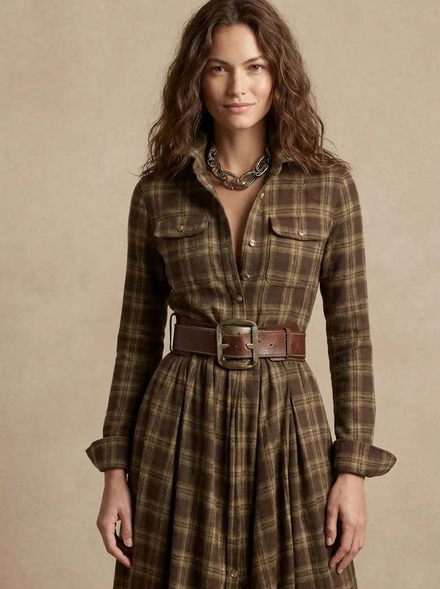 Sarah Maxi d'Inspiration Vintage Kleid für Damen mit V-Ausschnitt und langen Ärmeln