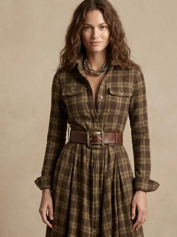 Sarah Maxi d'Inspiration Vintage Kleid für Damen mit V-Ausschnitt und langen Ärmeln