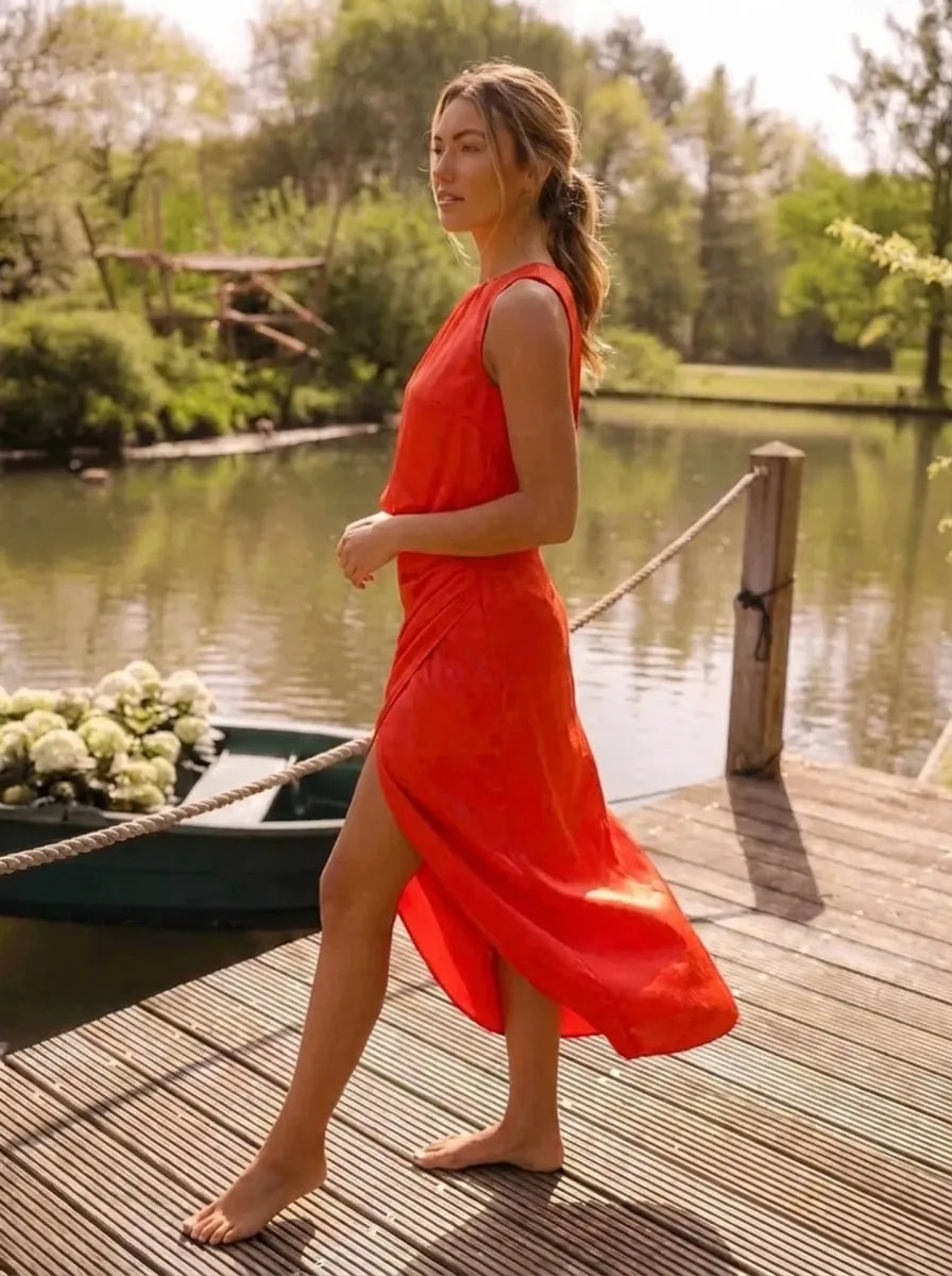 Lisa | Müheloses Sommer-Midi-Kleid für Damen mit Rundhalsausschnitt