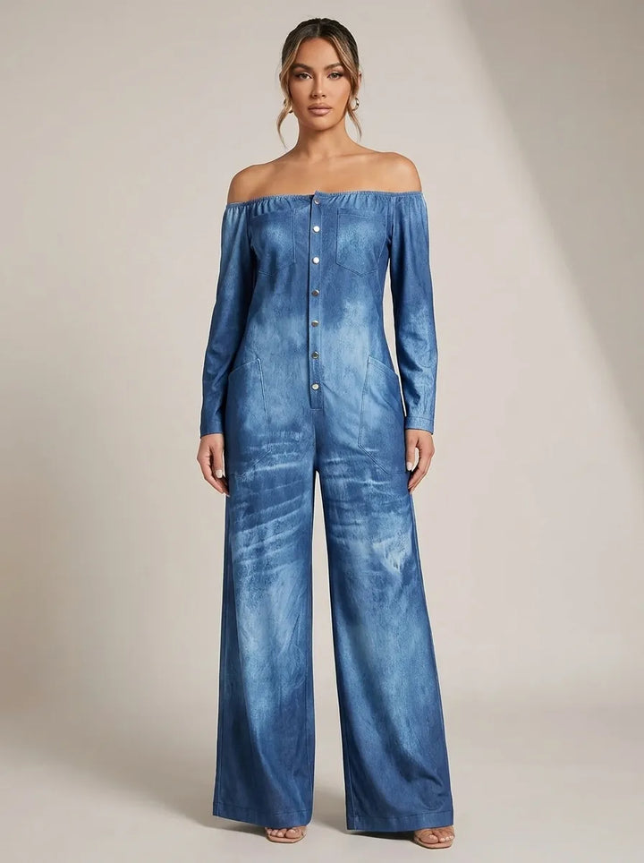 Noa | Denim-Jumpsuit mit schulterfrei-Ausschnitt