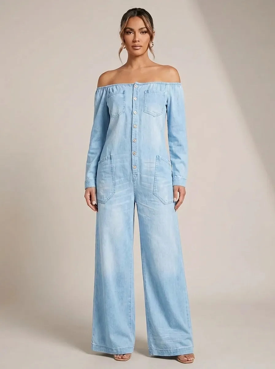 Noa | Denim-Jumpsuit mit schulterfrei-Ausschnitt
