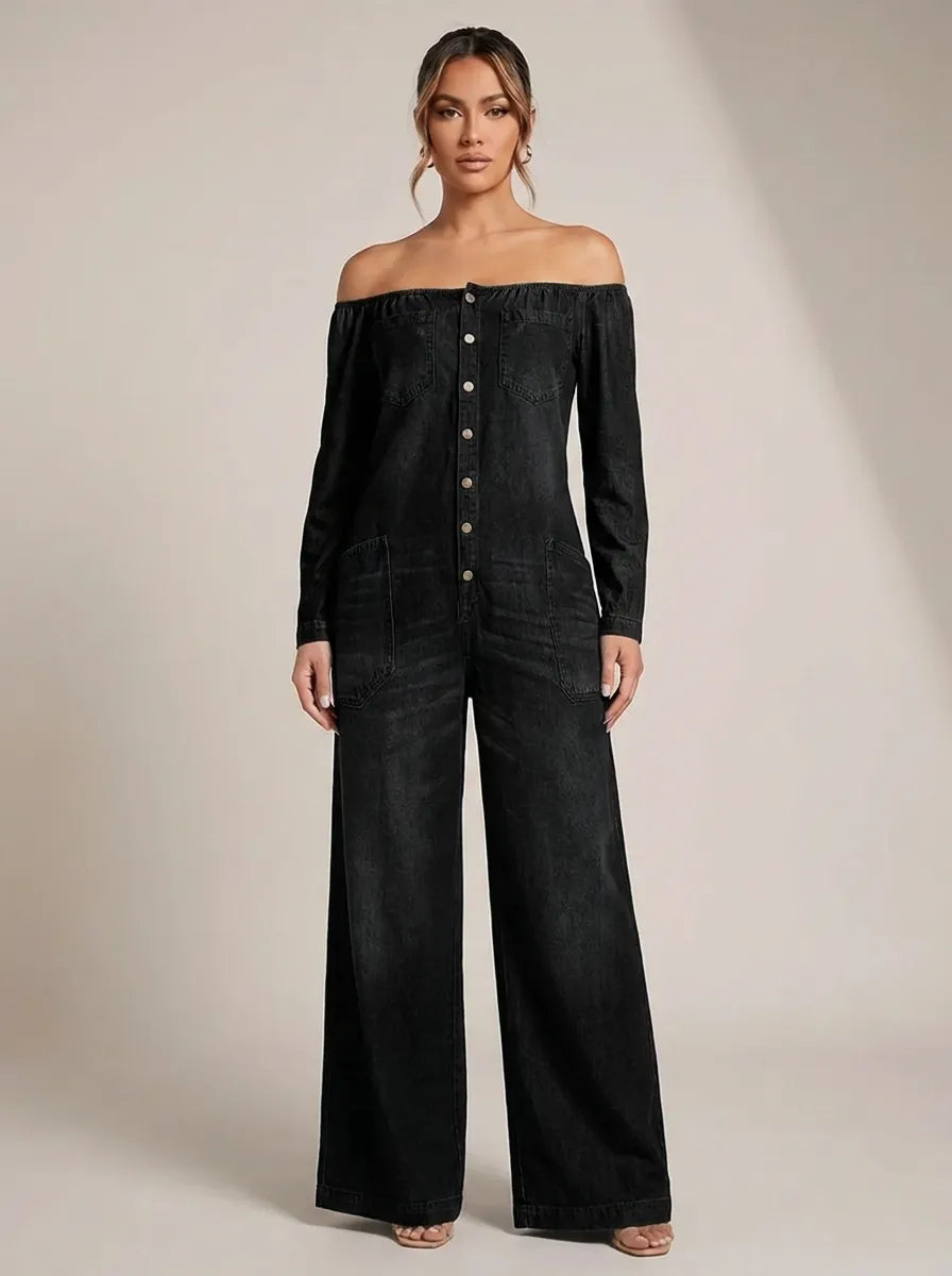 Noa | Denim-Jumpsuit mit schulterfrei-Ausschnitt