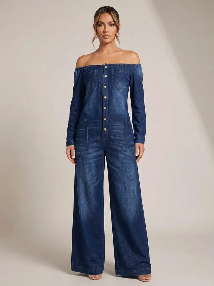 Noa | Denim-Jumpsuit mit schulterfrei-Ausschnitt