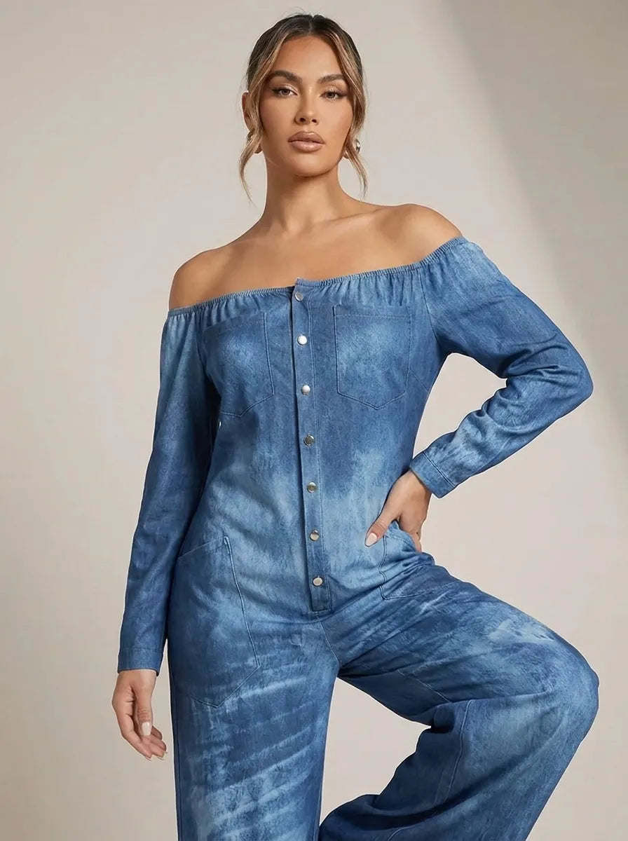 Noa | Denim-Jumpsuit mit schulterfrei-Ausschnitt