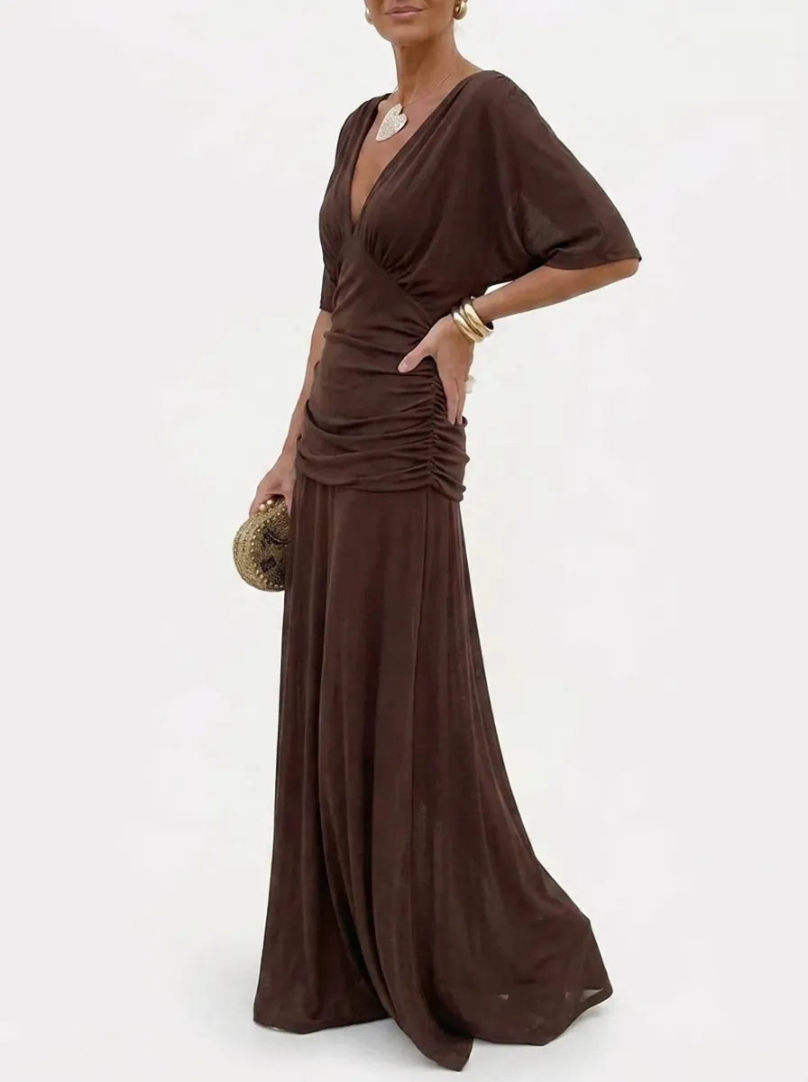 Calen | Anmutiges schulterfrei-Midi-Kleid für Damen mit Fließender Silhouette