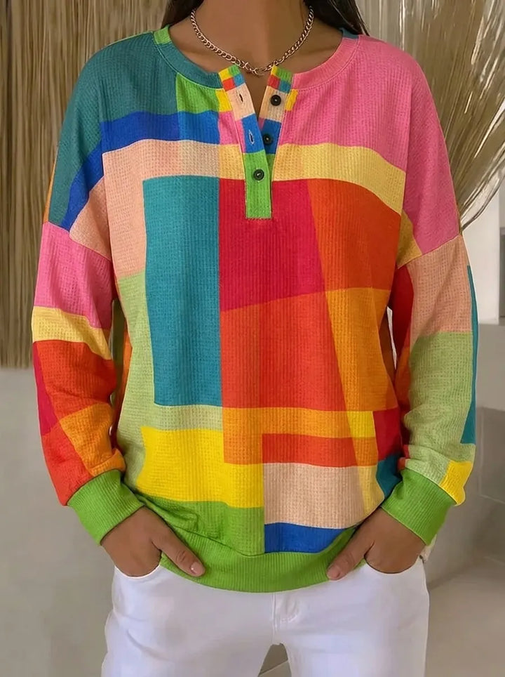Buntes Vintage-Sweatshirt für Damen mit Rundhalsausschnitt und langen Ärmeln