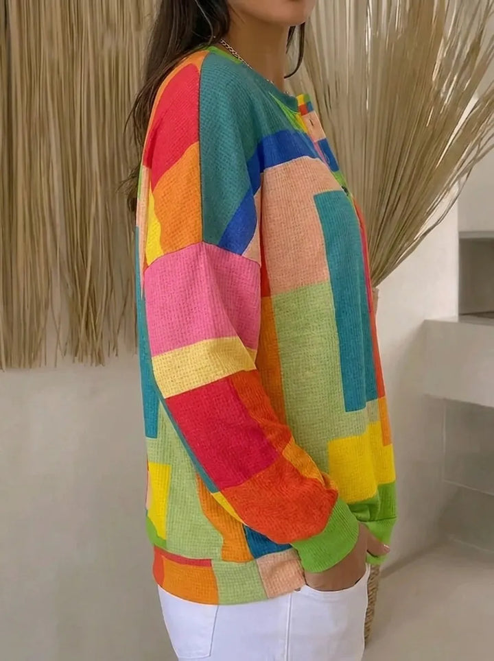 Buntes Vintage-Sweatshirt für Damen mit Rundhalsausschnitt und langen Ärmeln