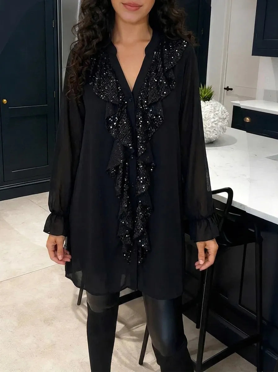 Blouse en maille décontractée et chic pour femmes avec motif feuilles de lotus