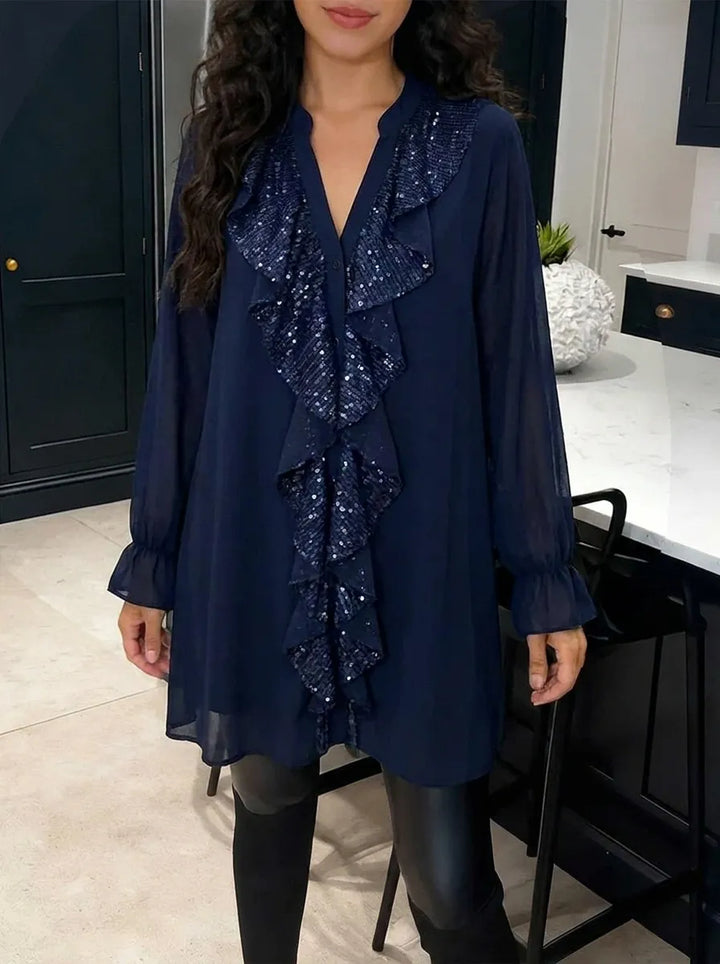 Blouse en maille décontractée et chic pour femmes avec motif feuilles de lotus