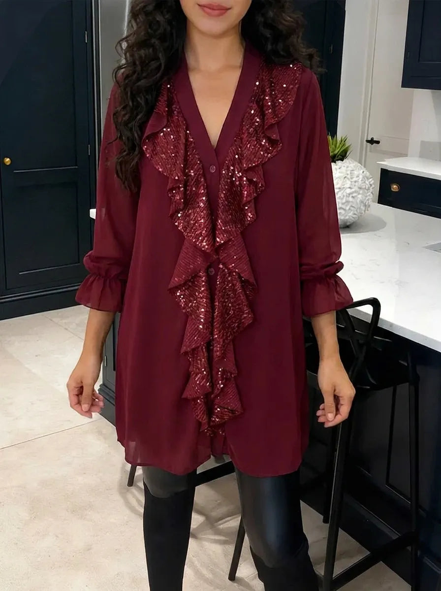 Blouse en maille décontractée et chic pour femmes avec motif feuilles de lotus