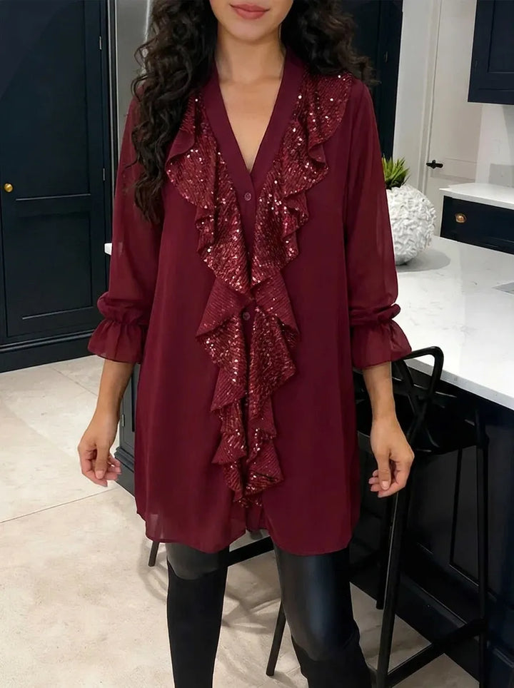 Blouse en maille décontractée et chic pour femmes avec motif feuilles de lotus