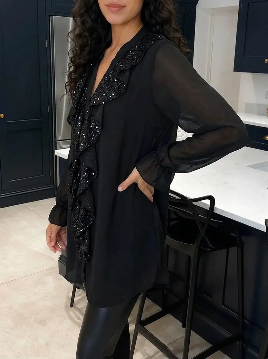 Blouse en maille décontractée et chic pour femmes avec motif feuilles de lotus
