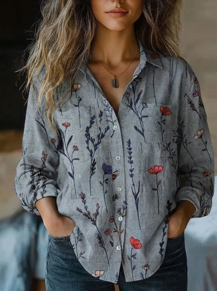 Lily | Bedrucktes Vintage-Bluse für Damen mit langen Ärmeln und ethnischem Muster