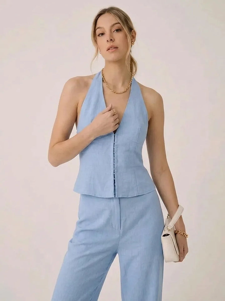Damen V-Ausschnitt Halter Weitbein Set