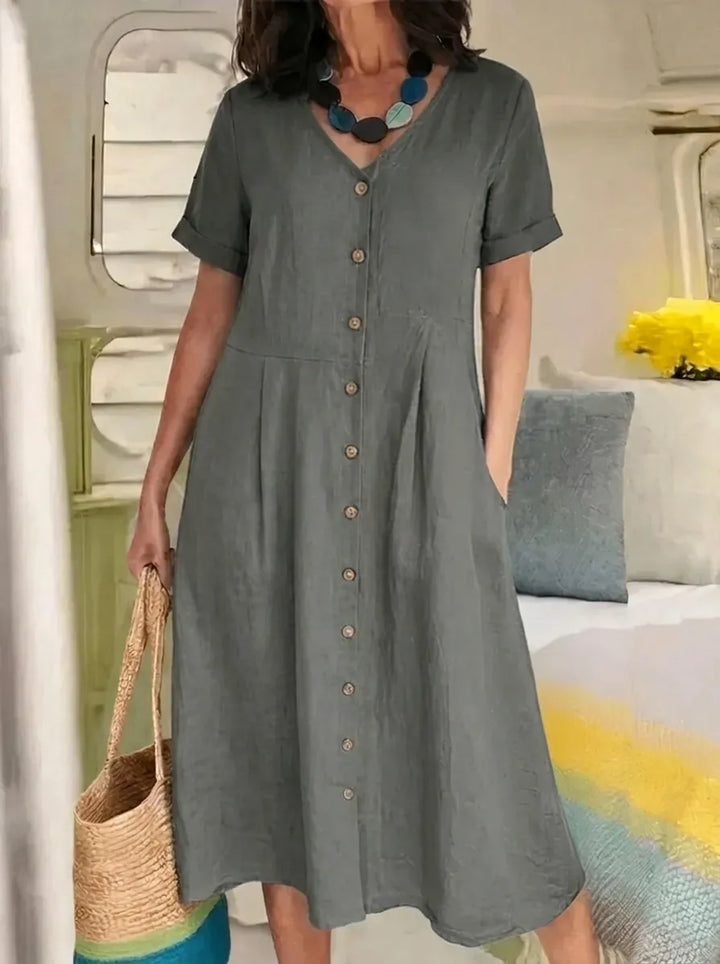 Briar | Müheloses Knopfkleid für Damen mit V-Ausschnitt und kurzen Ärmeln