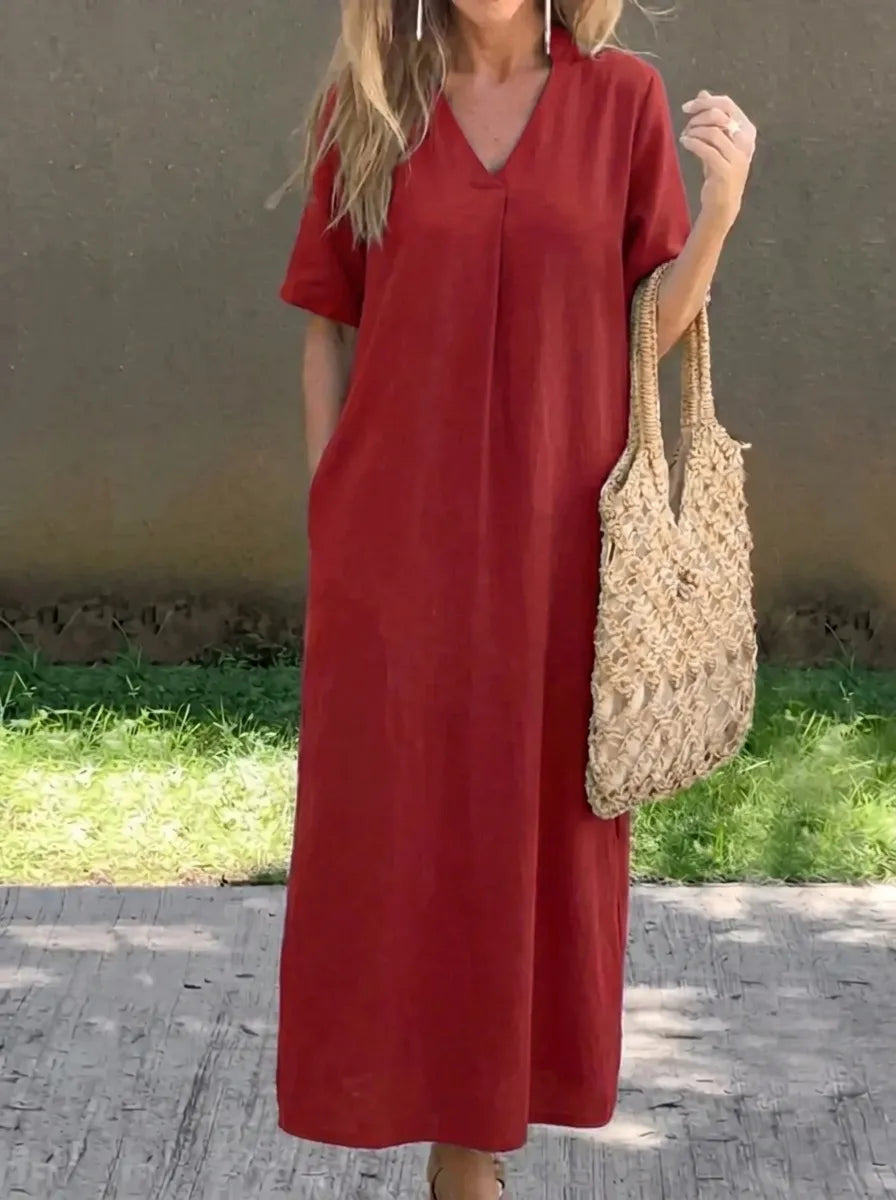 Amalie | Lässiges Freizeitkleid für Damen mit V-Ausschnitt und 3/4-Ärmeln