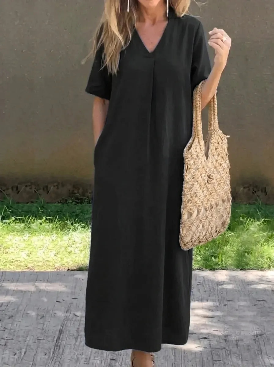 Amalie | Lässiges Freizeitkleid für Damen mit V-Ausschnitt und 3/4-Ärmeln