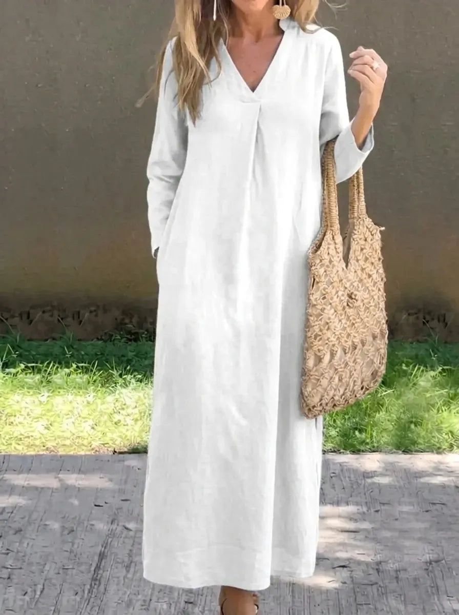 Amalie | Lässiges Freizeitkleid für Damen mit V-Ausschnitt und 3/4-Ärmeln