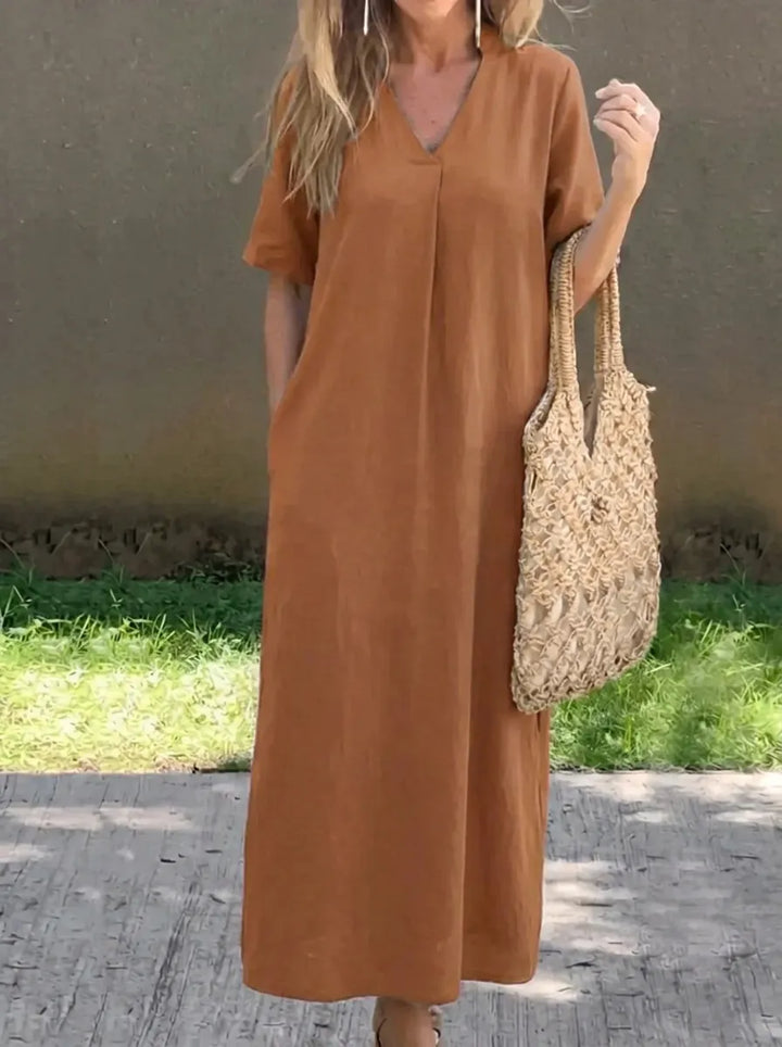 Amalie | Lässiges Freizeitkleid für Damen mit V-Ausschnitt und 3/4-Ärmeln
