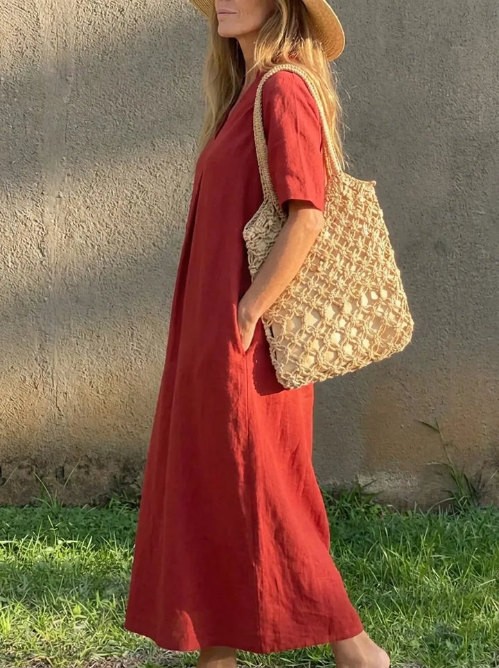 Amalie | Lässiges Freizeitkleid für Damen mit V-Ausschnitt und 3/4-Ärmeln
