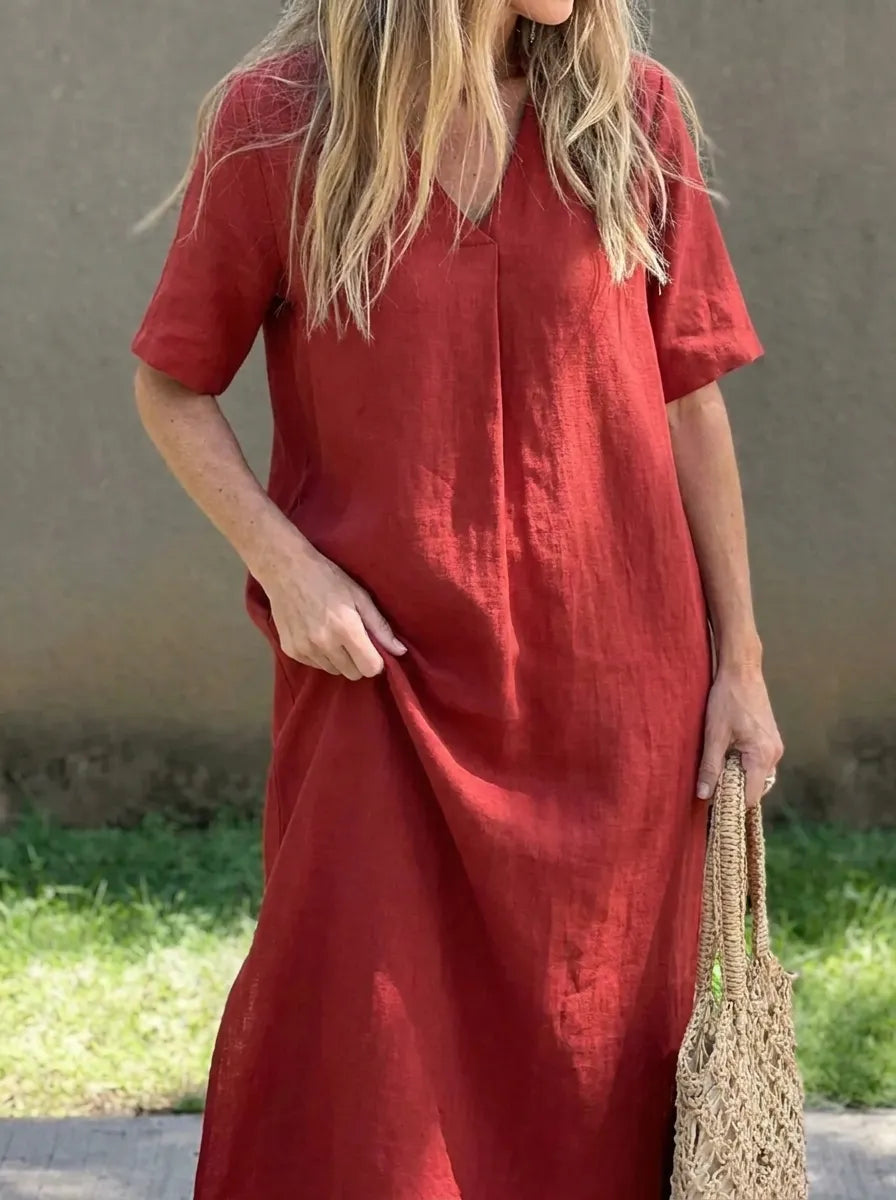 Amalie | Lässiges Freizeitkleid für Damen mit V-Ausschnitt und 3/4-Ärmeln