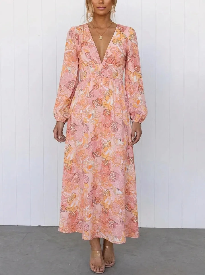 Amara | Splendido abito floreale da donna con scollo a V e maniche corte