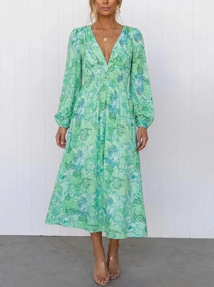Amara | Splendido abito floreale da donna con scollo a V e maniche corte