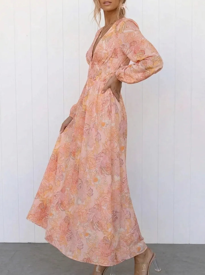 Amara | Splendido abito floreale da donna con scollo a V e maniche corte