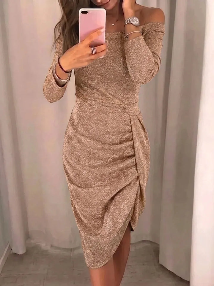 Averelle | elegante vestido midi chic de mujer con escote asimétrico