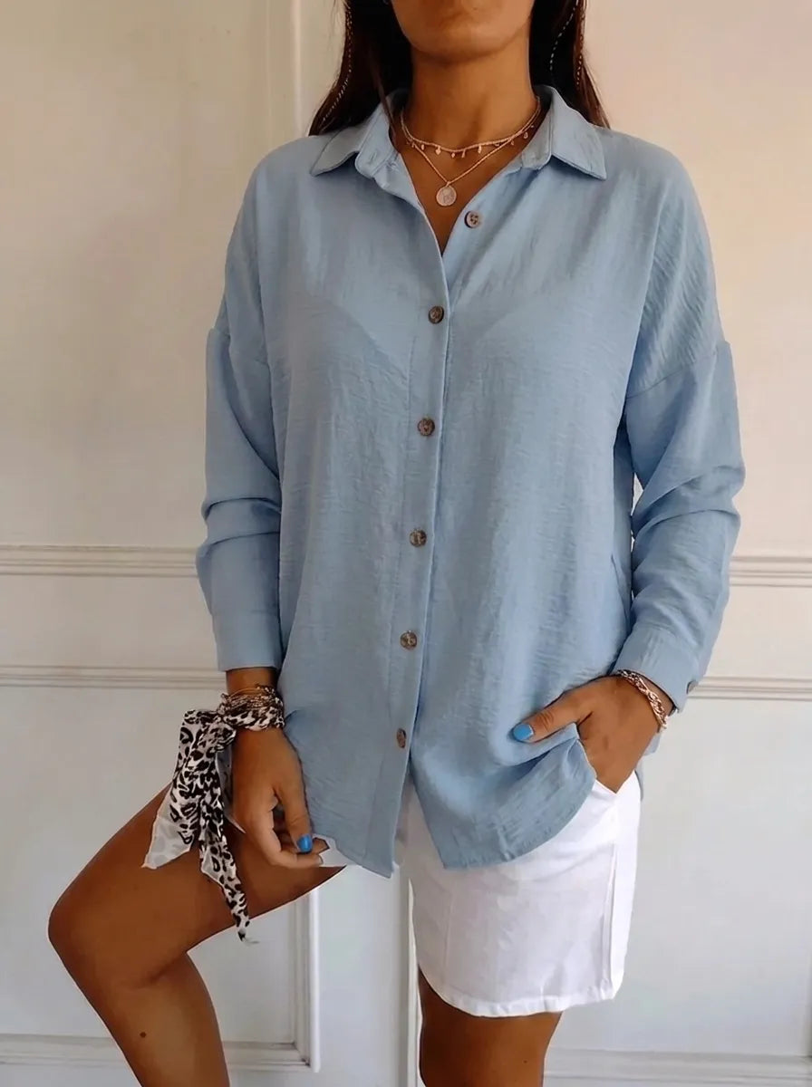 Saskia | Elegantes Damen-Shirt mit V-Ausschnitt und langen Ärmeln