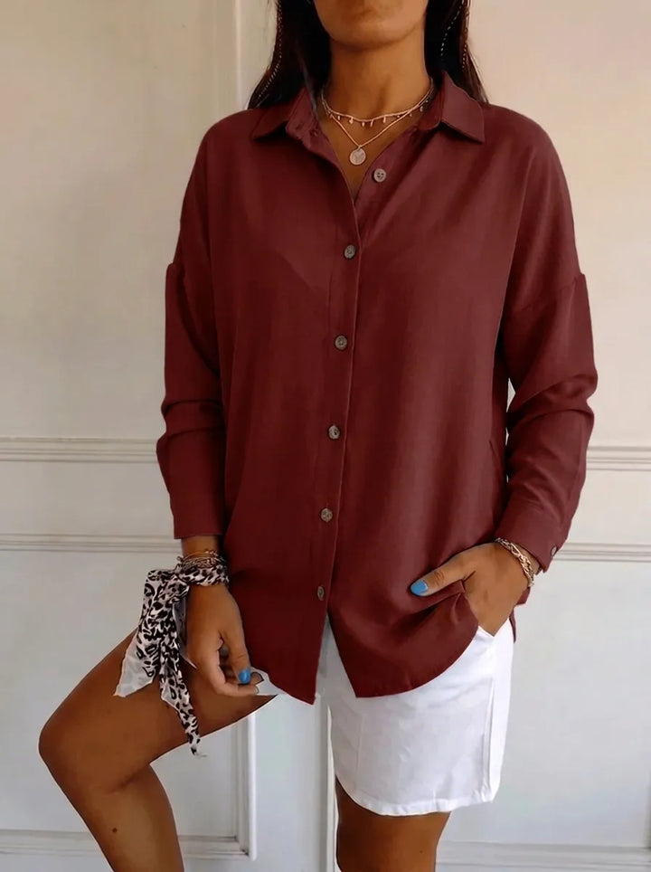 Saskia | Elegantes Damen-Shirt mit V-Ausschnitt und langen Ärmeln