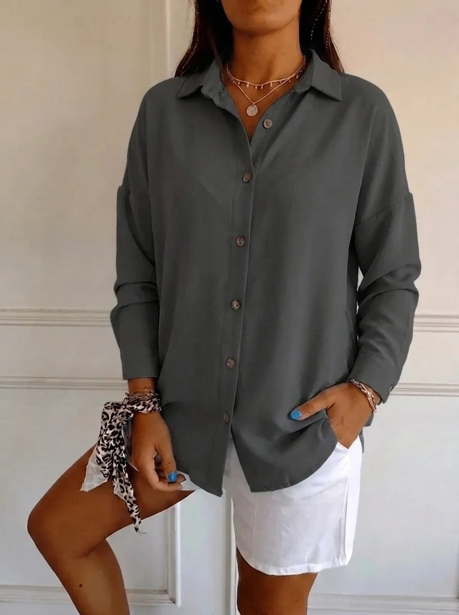 Saskia | Elegantes Damen-Shirt mit V-Ausschnitt und langen Ärmeln