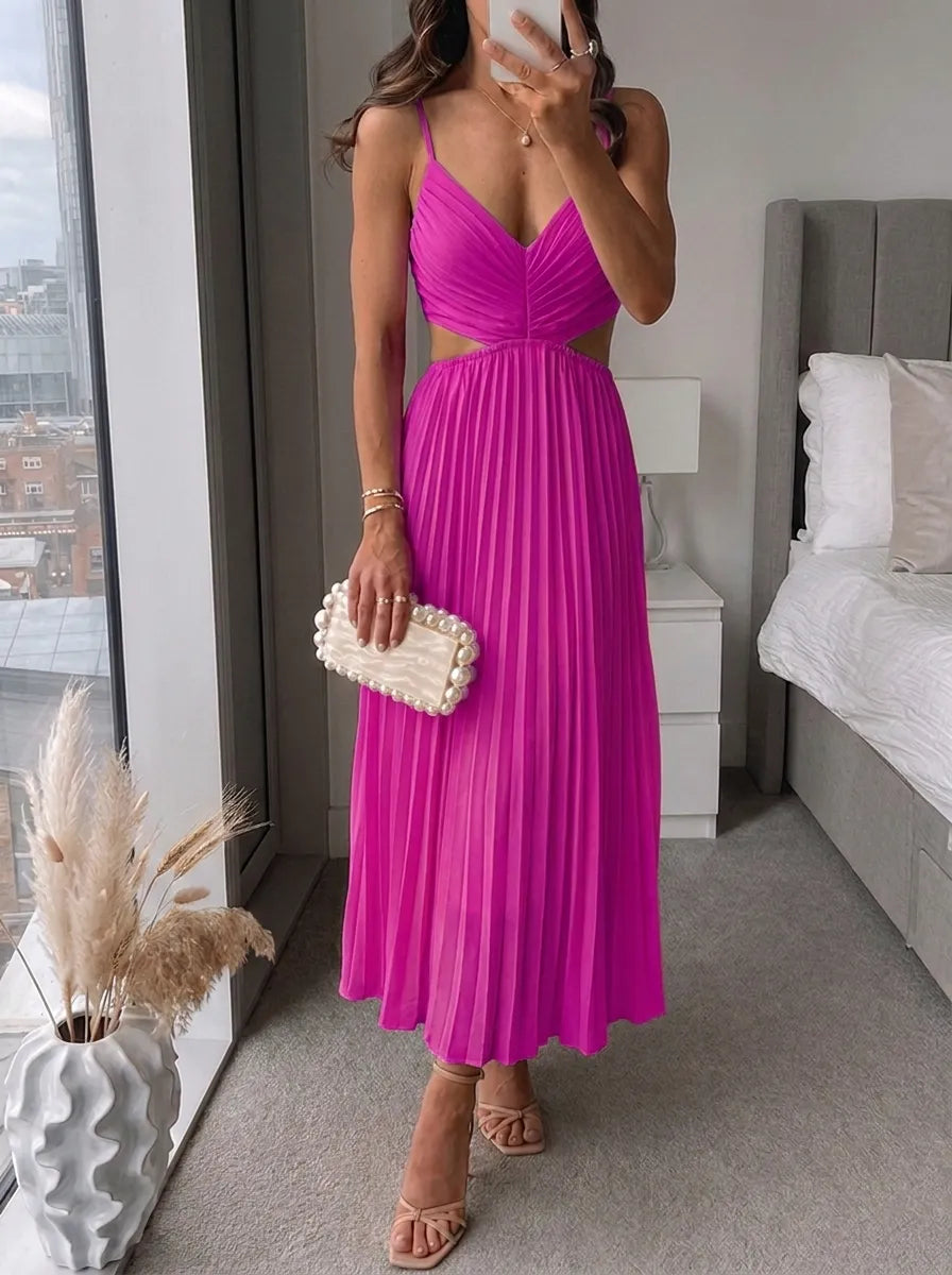 Elsa | Elegantes Plissiertes Maxikleid für Damen mit V-Ausschnitt