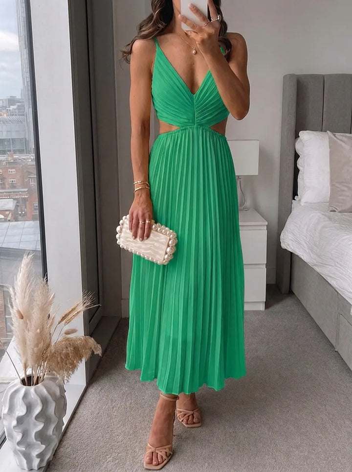 Elsa | Elegantes Plissiertes Maxikleid für Damen mit V-Ausschnitt