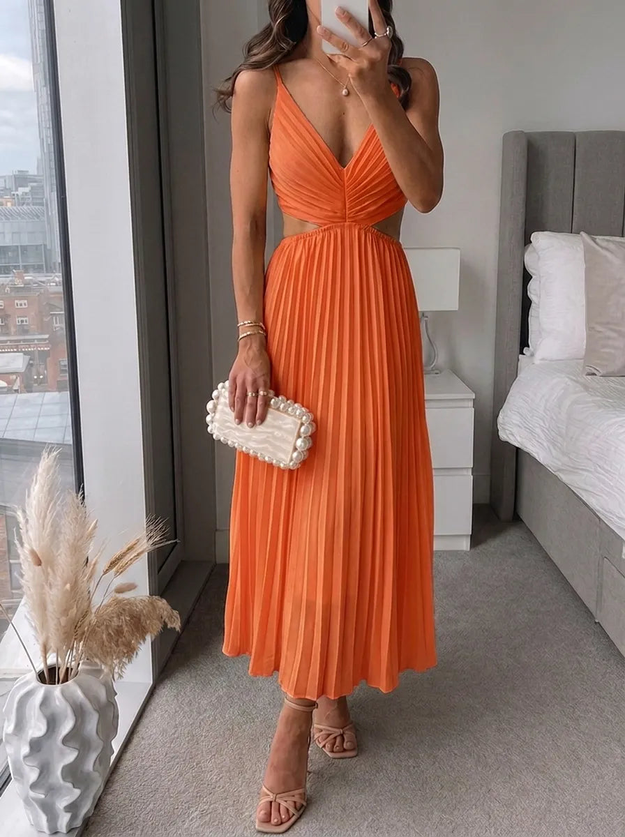 Elsa | Elegantes Plissiertes Maxikleid für Damen mit V-Ausschnitt
