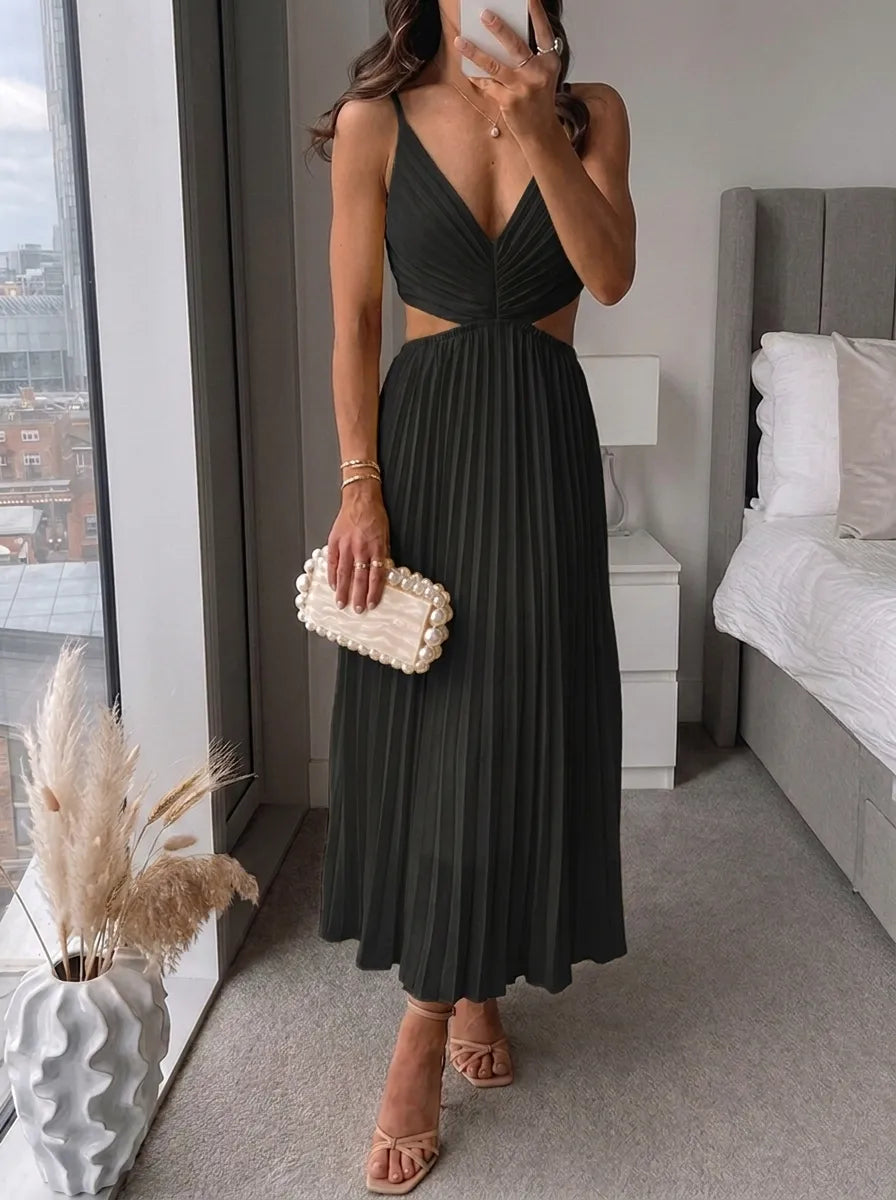 Elsa | Elegantes Plissiertes Maxikleid für Damen mit V-Ausschnitt
