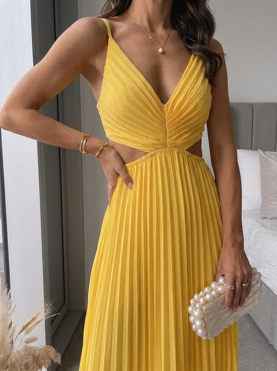 Elsa | Elegantes Plissiertes Maxikleid für Damen mit V-Ausschnitt