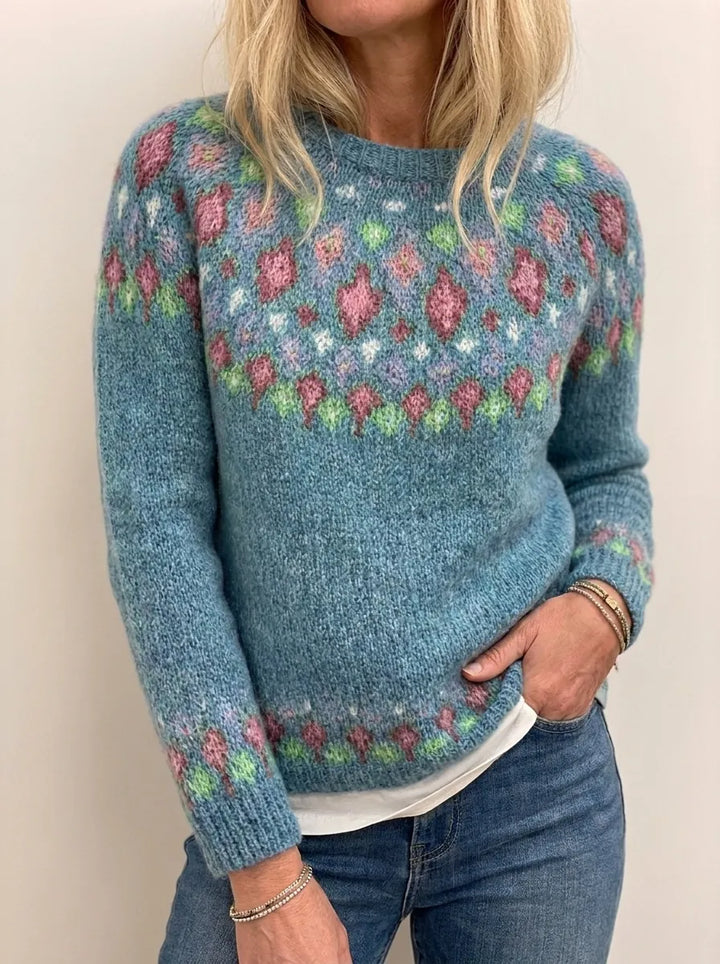 Ina | Lässiger Stilvoller Jacquard-Pullover für Damen mit Rundhalsausschnitt