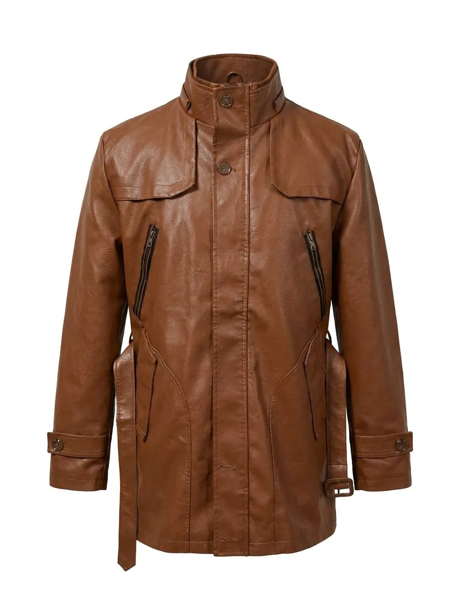 Elegante Lange Bikerjacke für Herren mit langen Ärmeln