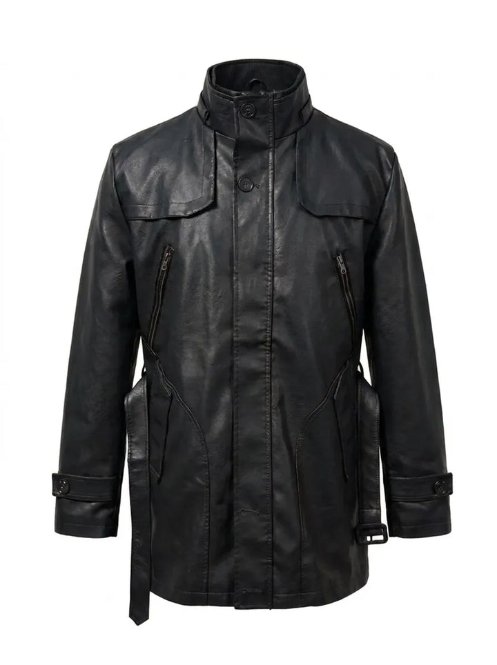 Elegante Lange Bikerjacke für Herren mit langen Ärmeln